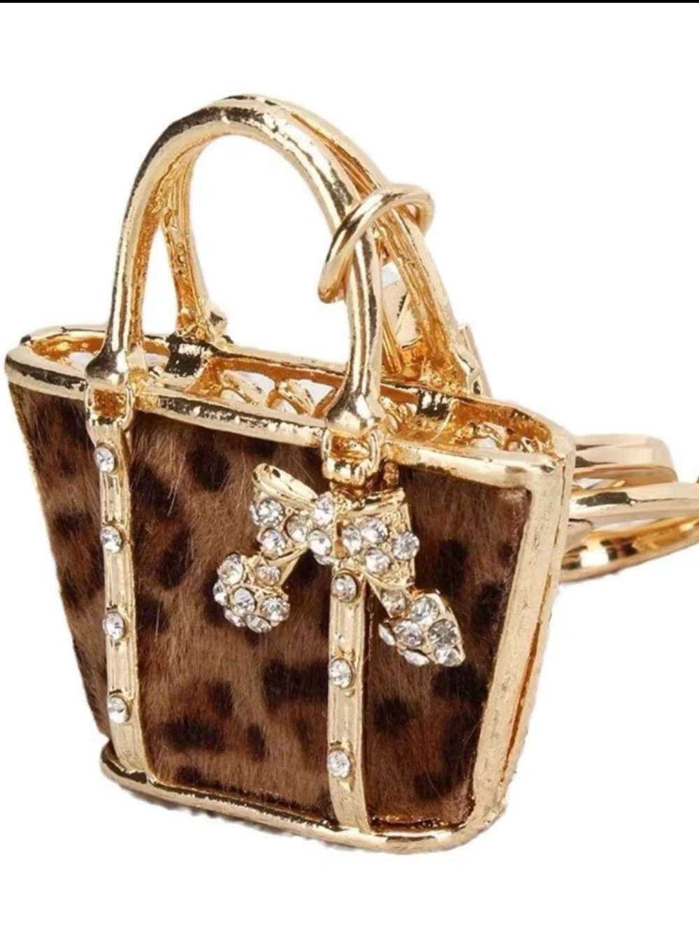 New Gold-Tone Leopard Print Handbag Keychain/ Bag Charm #447